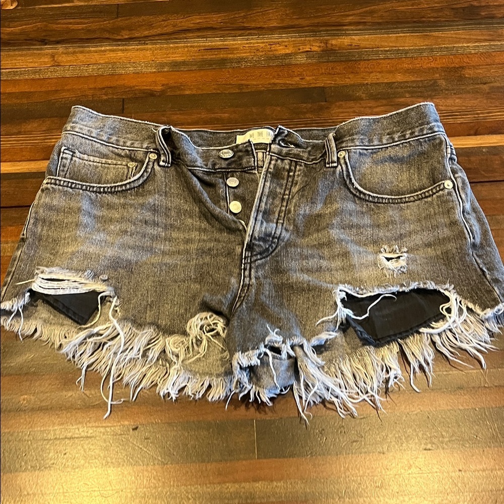We The Free Gray Black Distressed Denim Cutoff Shorts